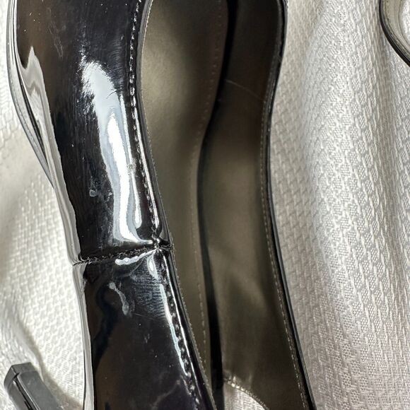 Worthington Shoes Sz 8M BLK SlingBack Patent Adjustable Open Toe Heels Pumps - Picture 4 of 13